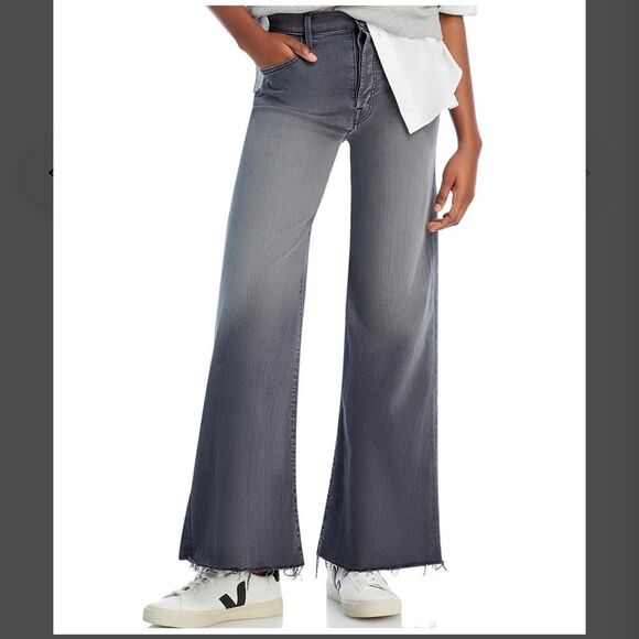 Mother Size 26 Tomcat Roller Fray Jeans Gray Black Wide Leg Trendy Baggy Stretch - Picture 1 of 16